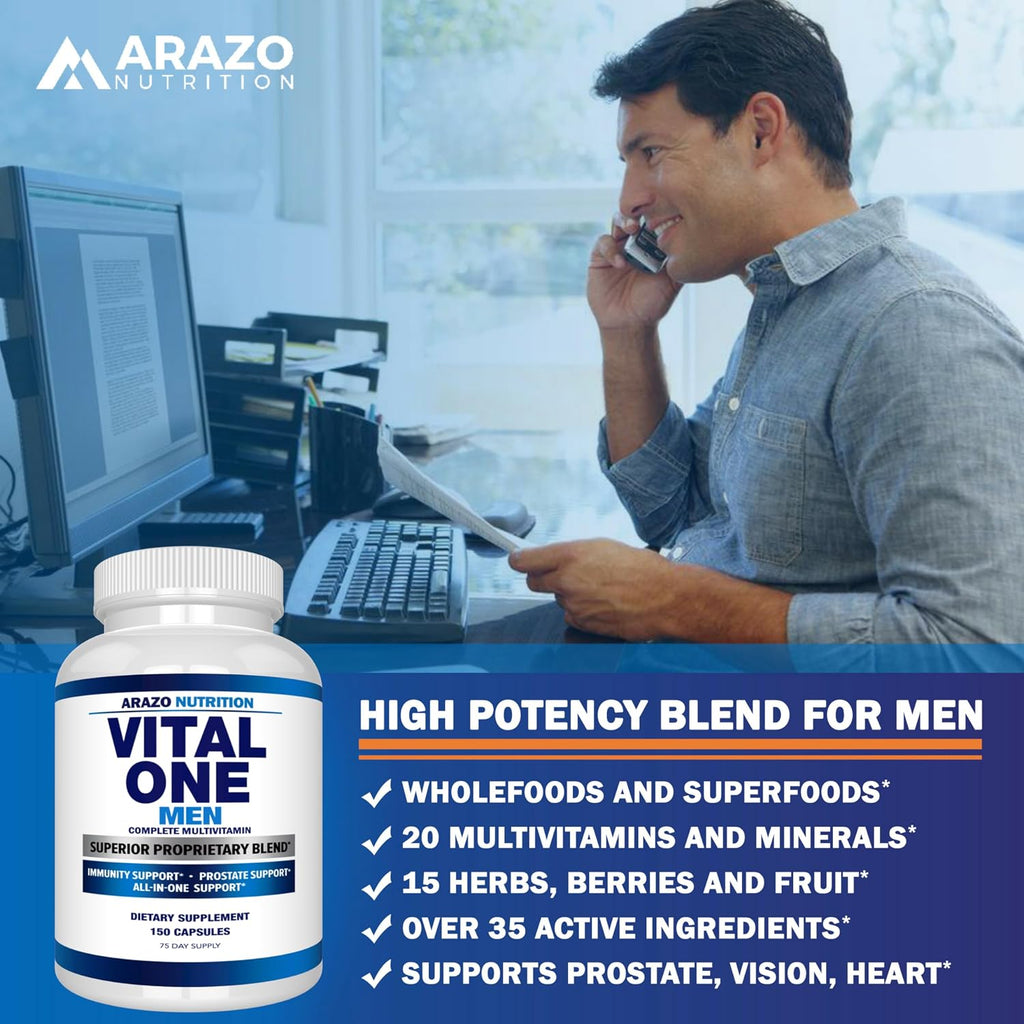 Arazo Nutrition Vital One Multivitamínico para Hombres - Complemento Alimenticio con Superalimentos - 150 Cápsulas Veganas