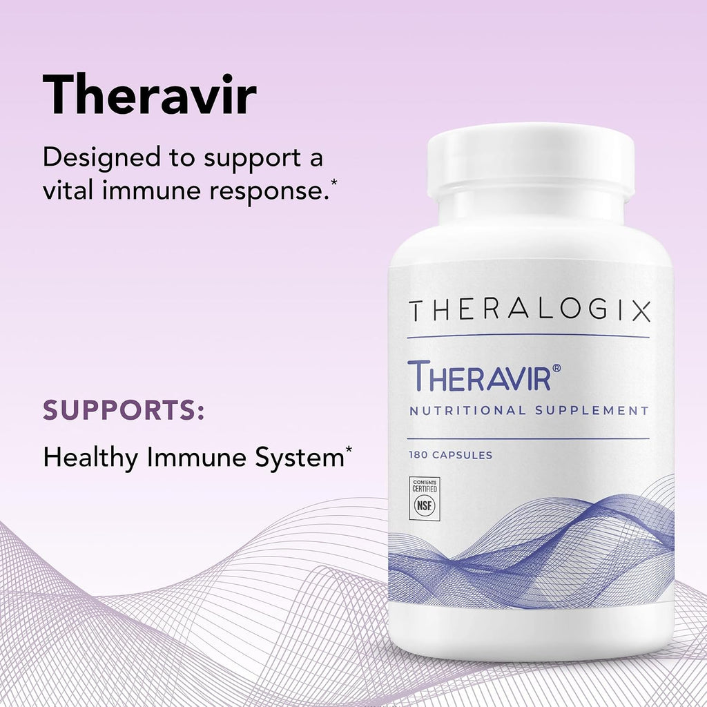 Theralogix Theravir Apoyo Inmunitario - 180 Cápsulas (90 Días) con Vitamina D3, C, Zinc, Quercetina y Melatonina - Certificado NSF