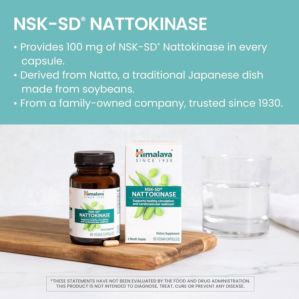 Himalaya NSK-SD Nattokinasa, Suplemento Alimenticio para una Circulación Saludable, Vegano, Sin Gluten, Extracto de Natto, 100 mg, 60 Cápsulas