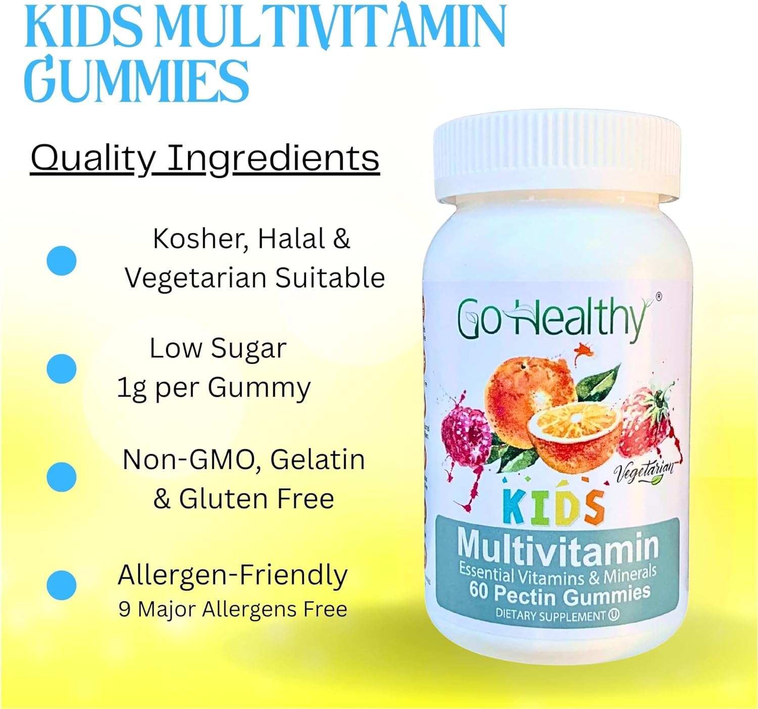 Go Healthy Kids Multivitamin Gummies con Vitamina C, D3 y Zinc – 30-60 porciones