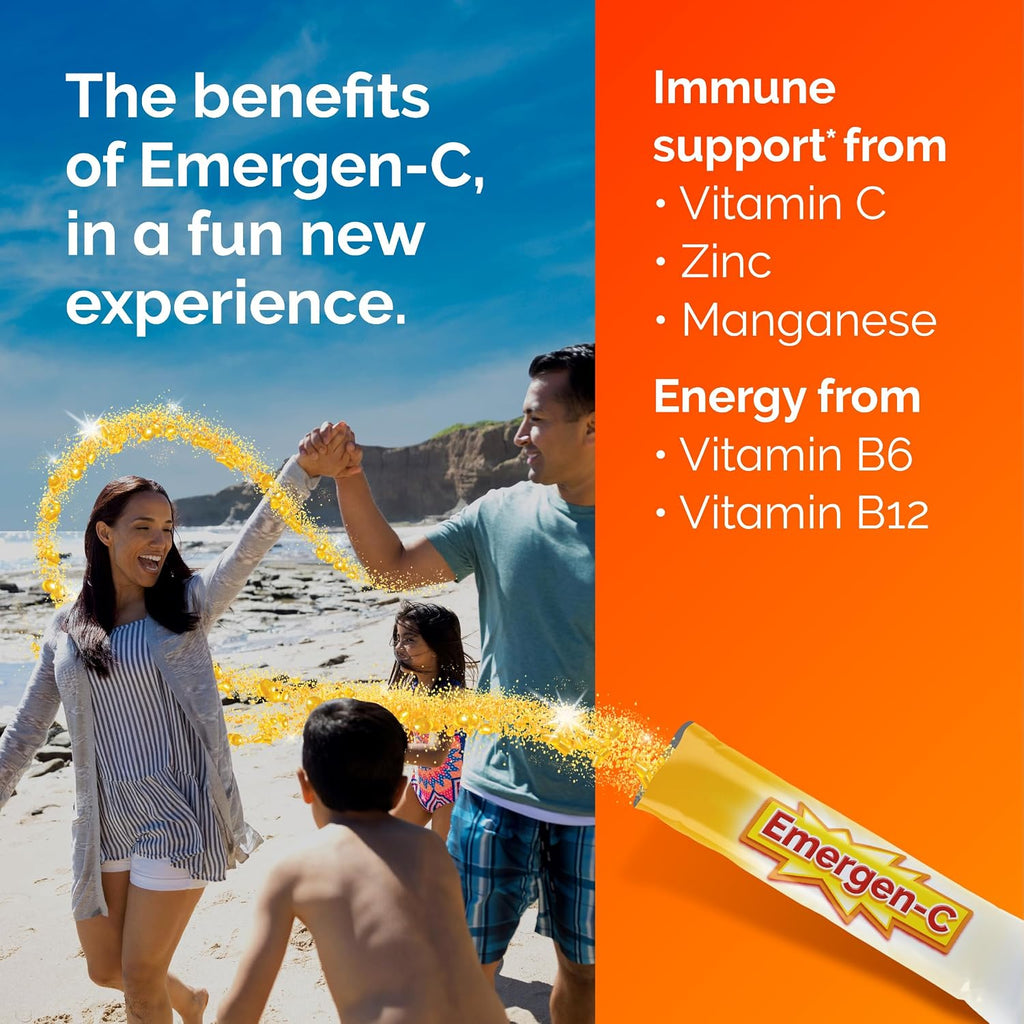 Emergen-C Crystals, Complemento Alimenticio con Vitamina C, Vitaminas del Grupo B, Zinc y Manganeso, Sabor Naranja Vitalidad - 56 Sticks