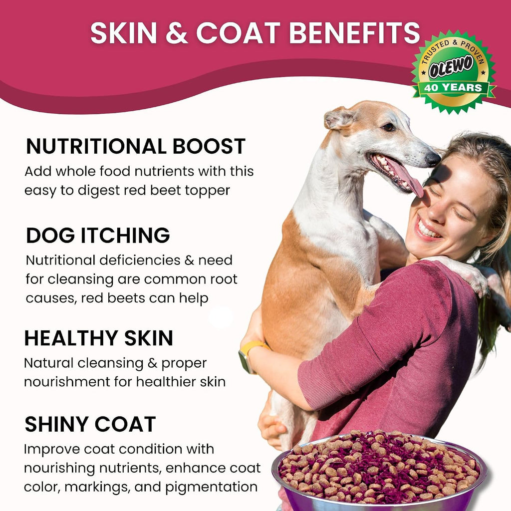 Olewo Remolacha Roja para Perros Granulado – Complemento Alimenticio para Apoyo Interno, Sensibilidad de la Piel y Equilibrio General, Fibra Prebiótica y Nutrientes de Alimentos Integrales, 623 g