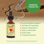ChildLife Essentials Gotas de Vitamina D3 para Bebés - 500 IU, Sabor a Bayas, 2 Envases