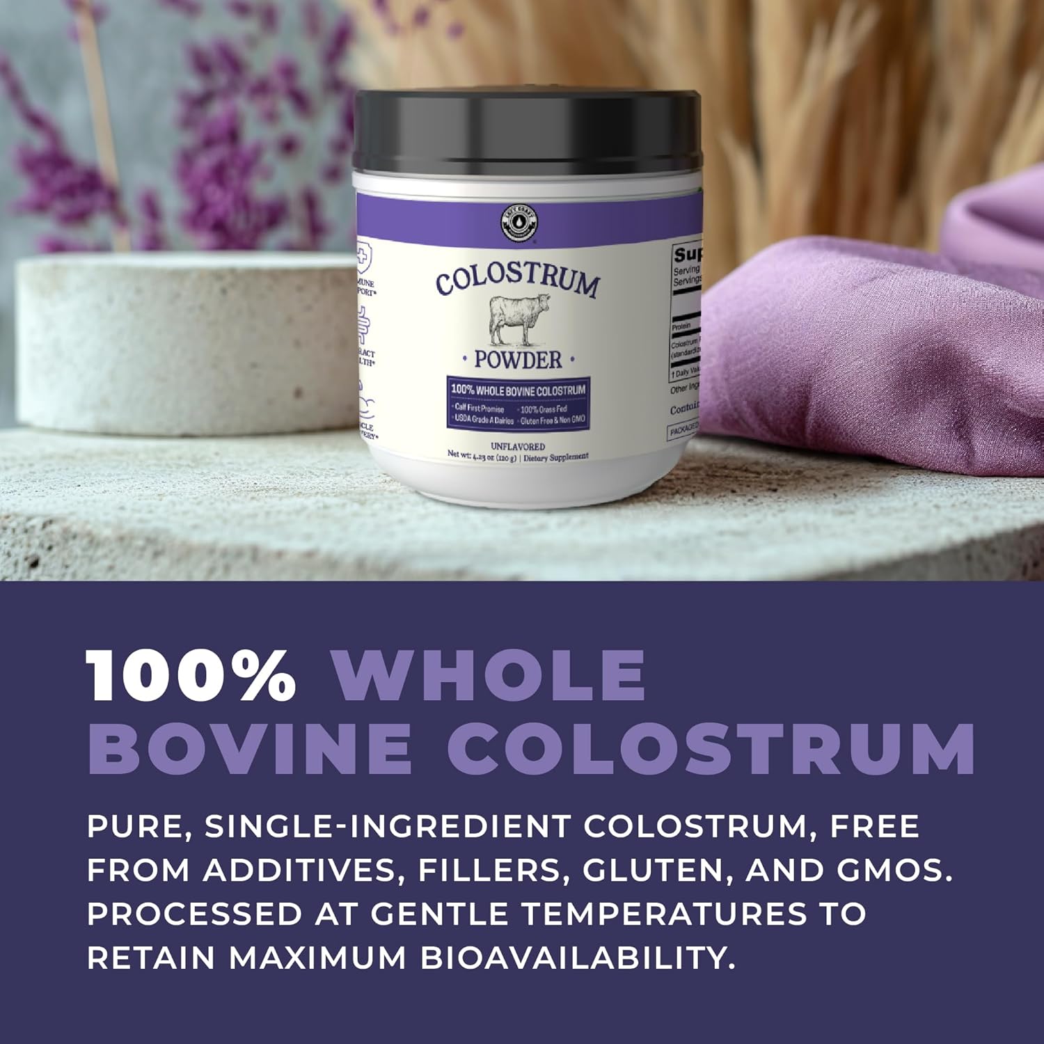 Polvo de Calostro Bovino – Origen EE.UU., para Inmunidad, Salud Intestinal y Recuperación Muscular – Sin Aditivos, de Pastoreo, No OGM
