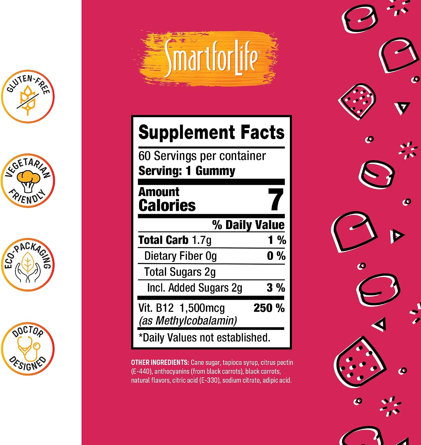 Smart for Life Gomitas de Vitamina B12 - 1500 mcg - Sabor Frambuesa - 60 unidades