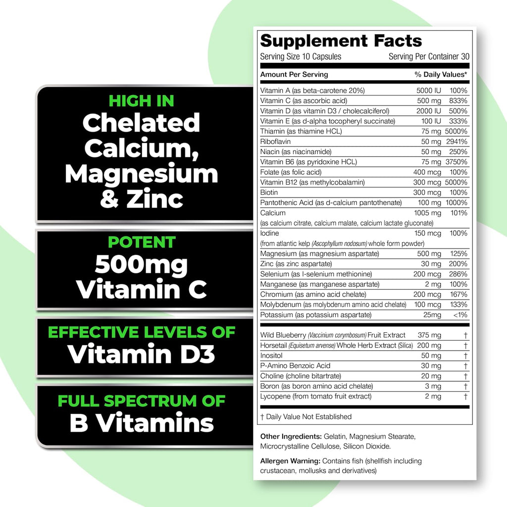 Species Nutrition V-Mineralyze Complete Multivitamin with Vitamin C, D3, Chelated Minerals, and Cranberry Extract - 300 Capsules