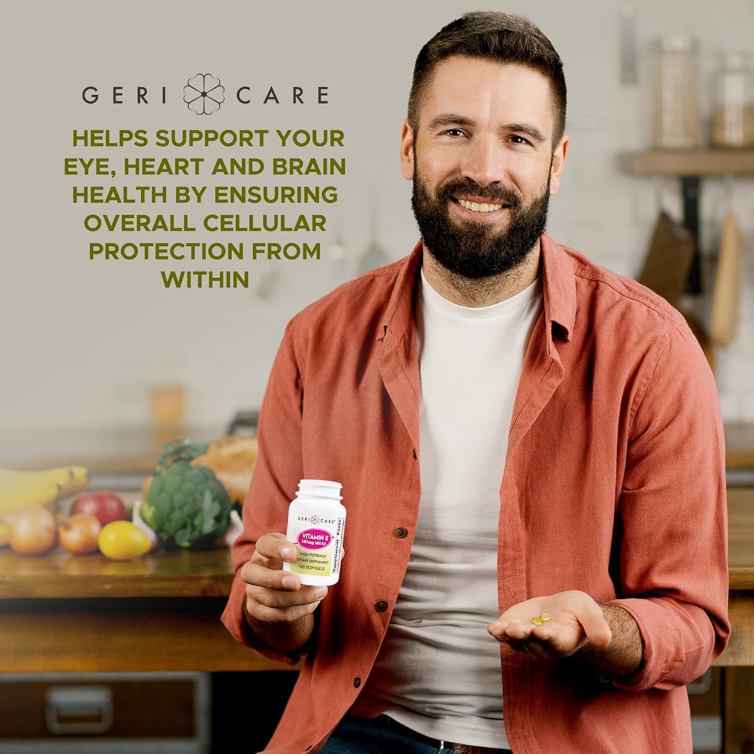 GeriCare Vitamina E Alta Potencia 400 UI (180 mg) - 100 Cápsulas Blandas