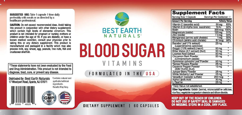 Best Earth Naturals Vitaminas para el Azúcar en Sangre, 60 Cápsulas