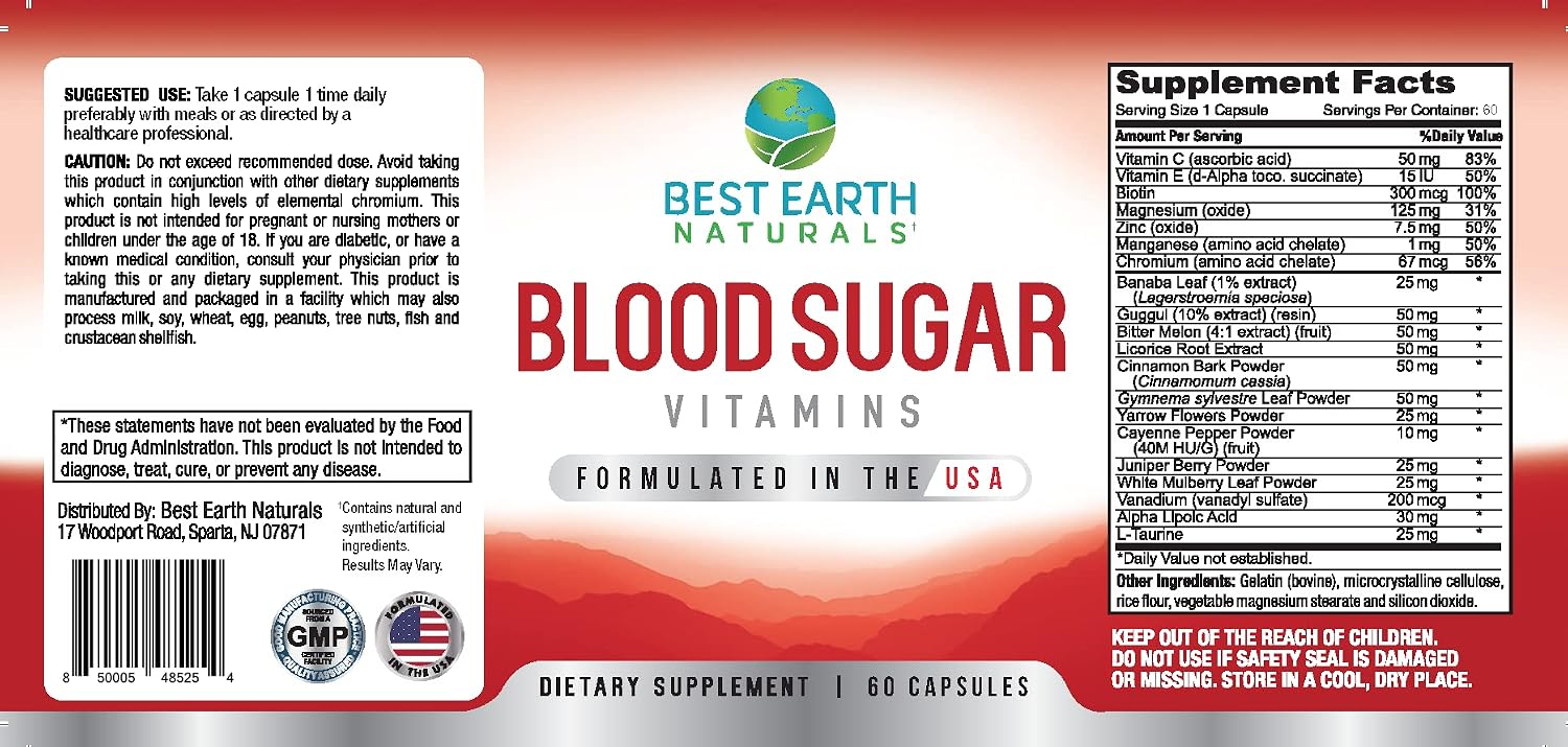 Best Earth Naturals Vitaminas para el Azúcar en Sangre, 60 Cápsulas