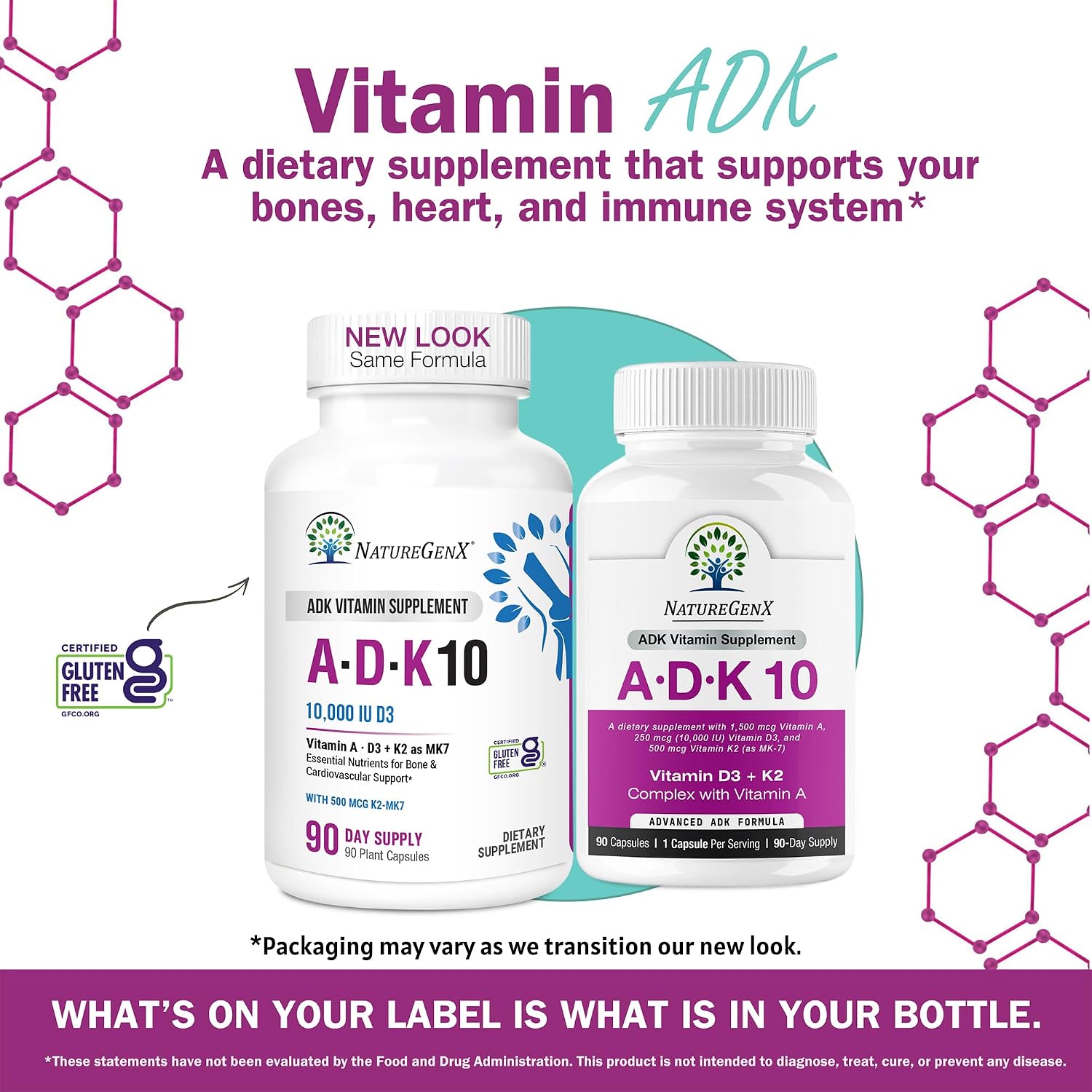 NatureGenX ADK10 – Vitaminas A, D3 y K2 MK-7 (90 Cápsulas)