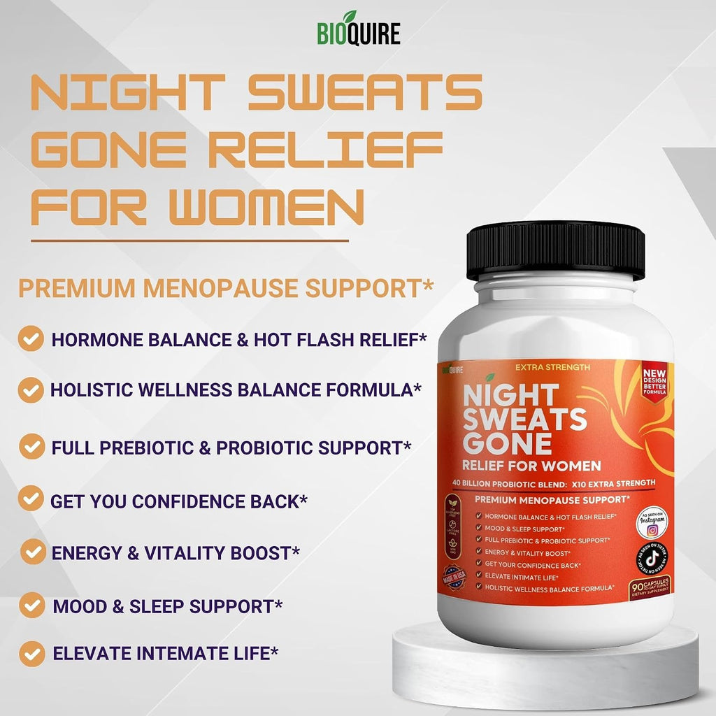 Night Sweats Gone - Alivio para la menopausia con probióticos, 90 cápsulas