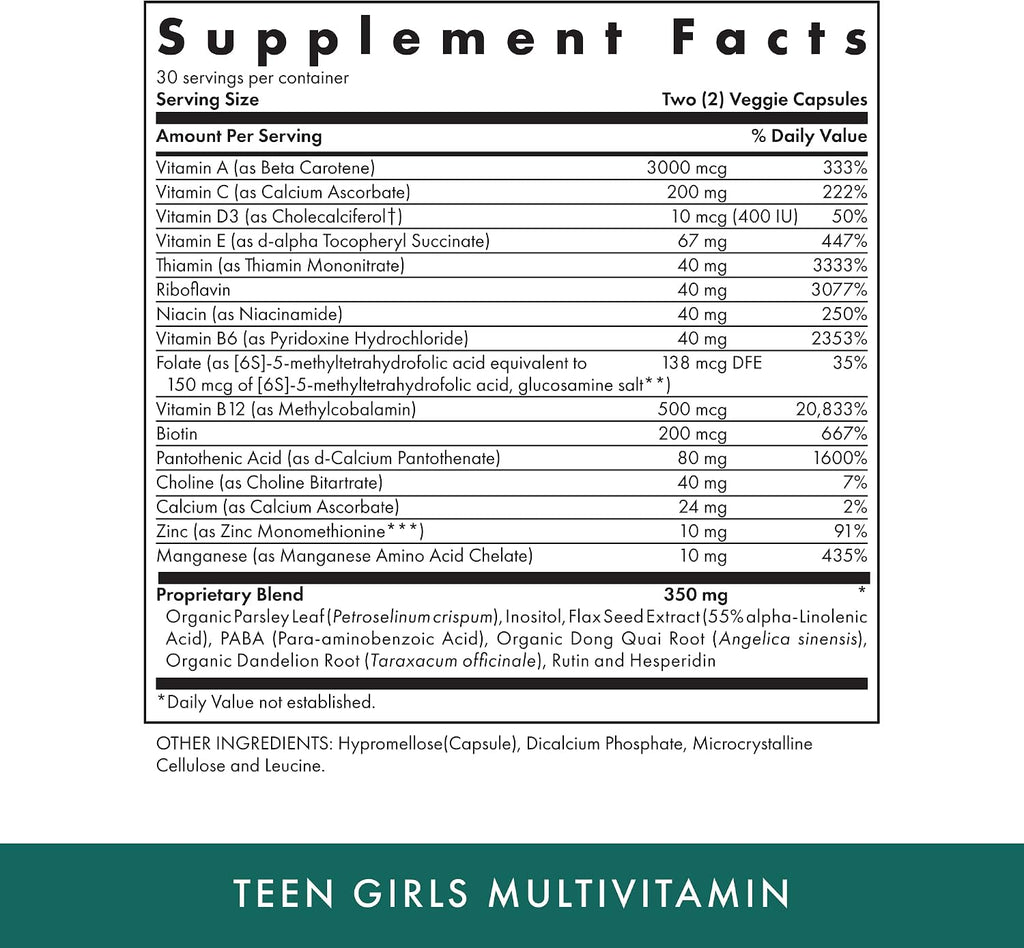 Michael's Health Naturopathic Programs Teen Girls Multivitamin - 60 Cápsulas Vegetarianas