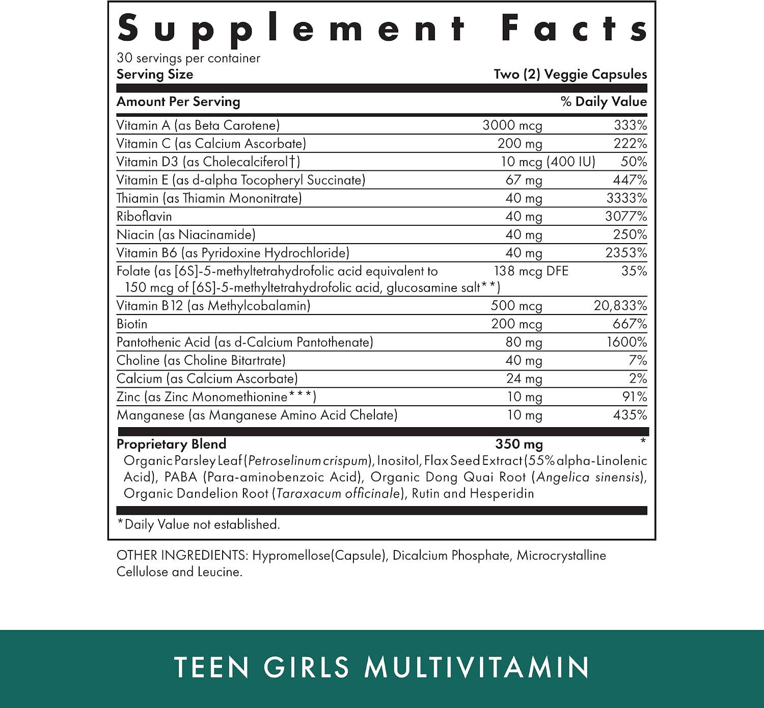Michael's Health Naturopathic Programs Teen Girls Multivitamin - 60 Cápsulas Vegetarianas