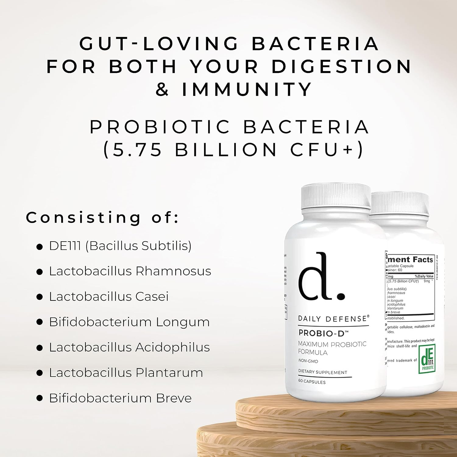 Daily Defense Probiotic Immune Support - Probióticos Diarios para Hombres y Mujeres - 60 Cápsulas, PROBIO-D