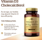 Solgar Vitamina D3 (Colecalciferol) 125 mcg (5000 UI), 100 Cápsulas Blandas