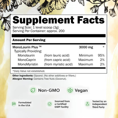 UltraLaurin Monolaurin – 3000 mg por dosis – 200 porciones – Vegano – Image 2