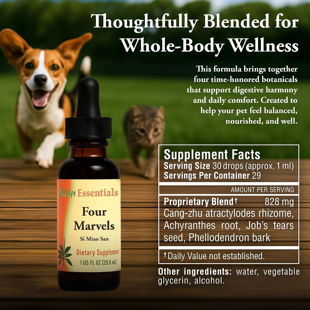 Kan Herb Company Four Marvels – Mezcla herbal china tradicional para perros y gatos, 1 fl oz