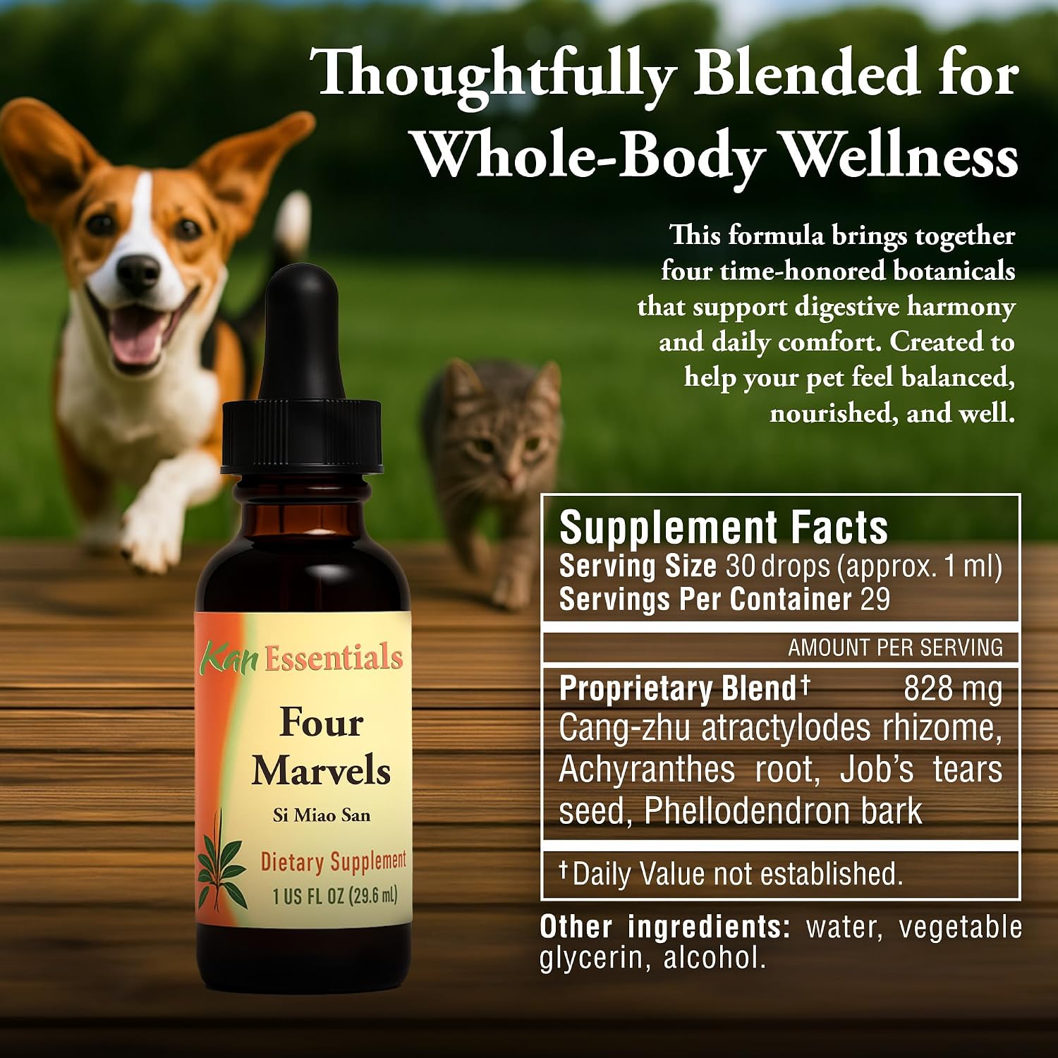 Kan Herb Company Four Marvels – Mezcla herbal china tradicional para perros y gatos, 1 fl oz