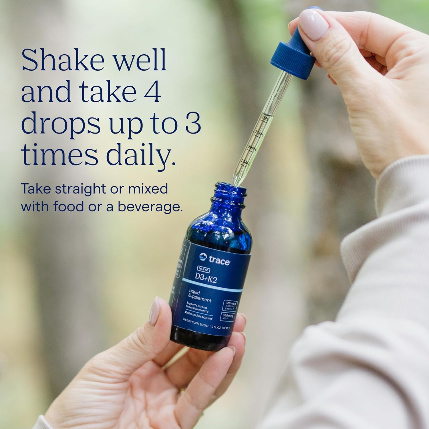Líquido Iónico de Vitamina D3 + K2 | 125 mcg (5000 UI) D3, 100 mcg K2 | Suplemento Concentrado | 59 ml (296 raciones)