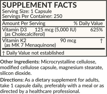 Futurebiotics Vitamina D3 + K2 (MK-7) - 5000 UI D3, 90 mcg K2 - 250 Cápsulas Vegetarianas – Image 8