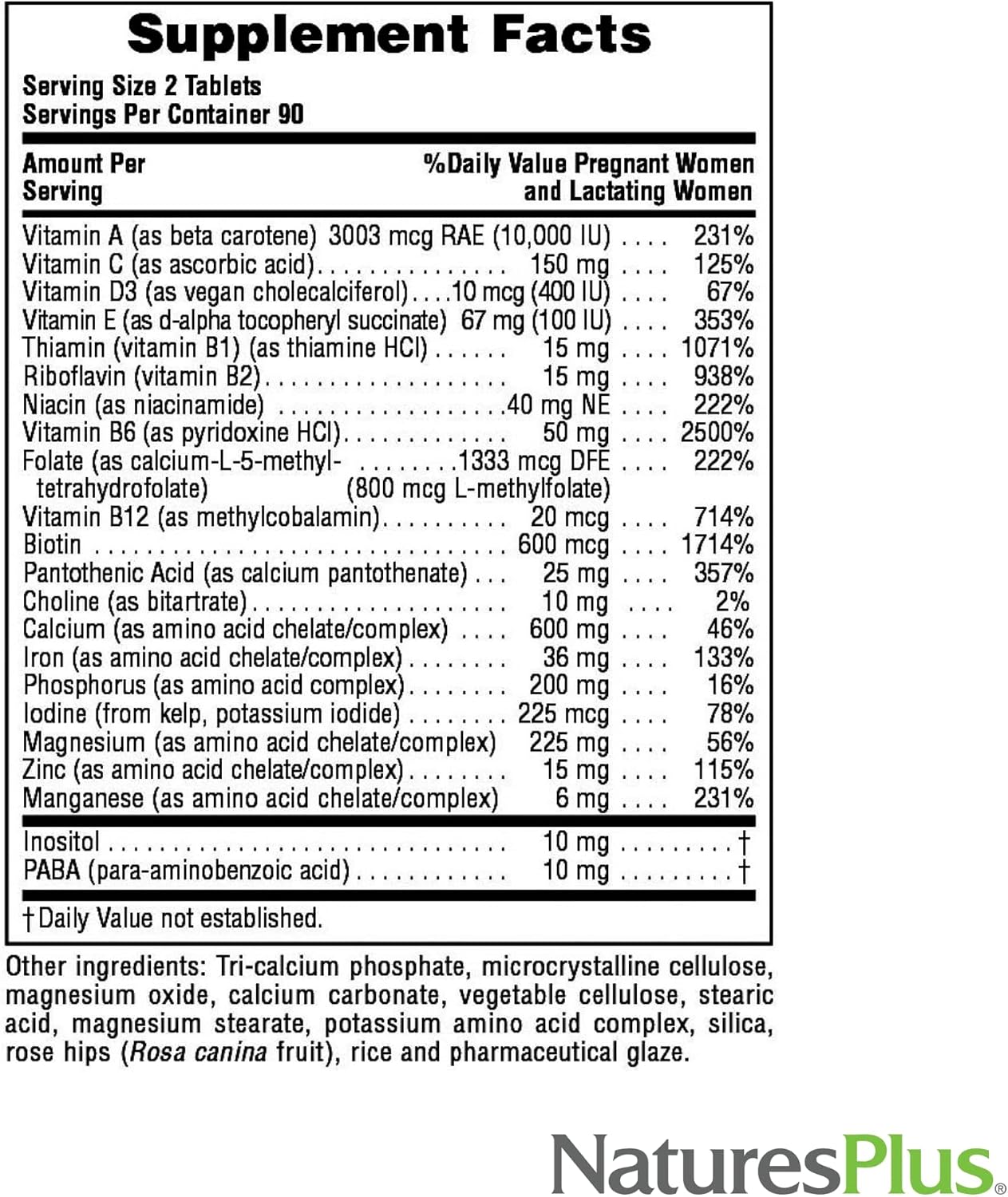 NaturesPlus Ultra Prenatal Multivitamínico - 800 mcg Folato, 180 Comprimidos Vegetarianos