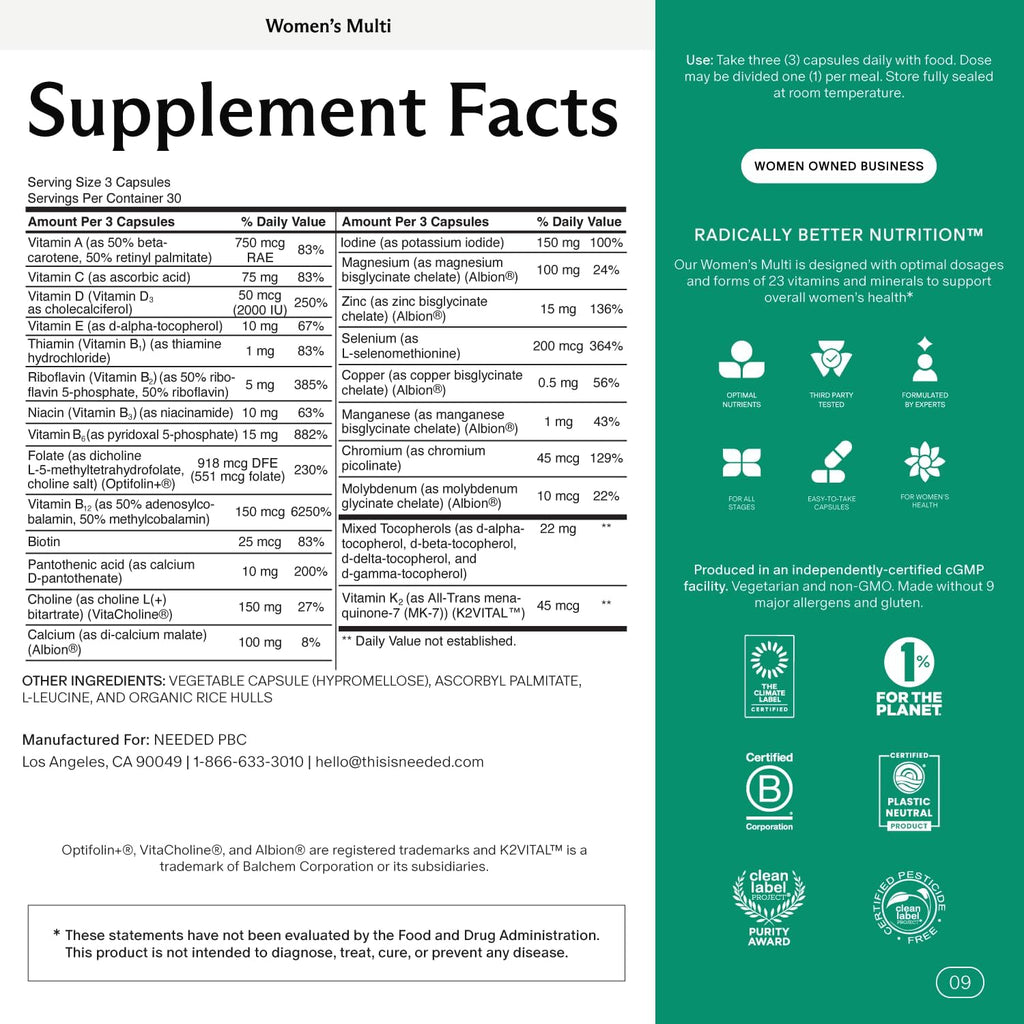 Needed. Multivitamínico para Mujeres con 23 Vitaminas y Minerales - Sabor Cítrico