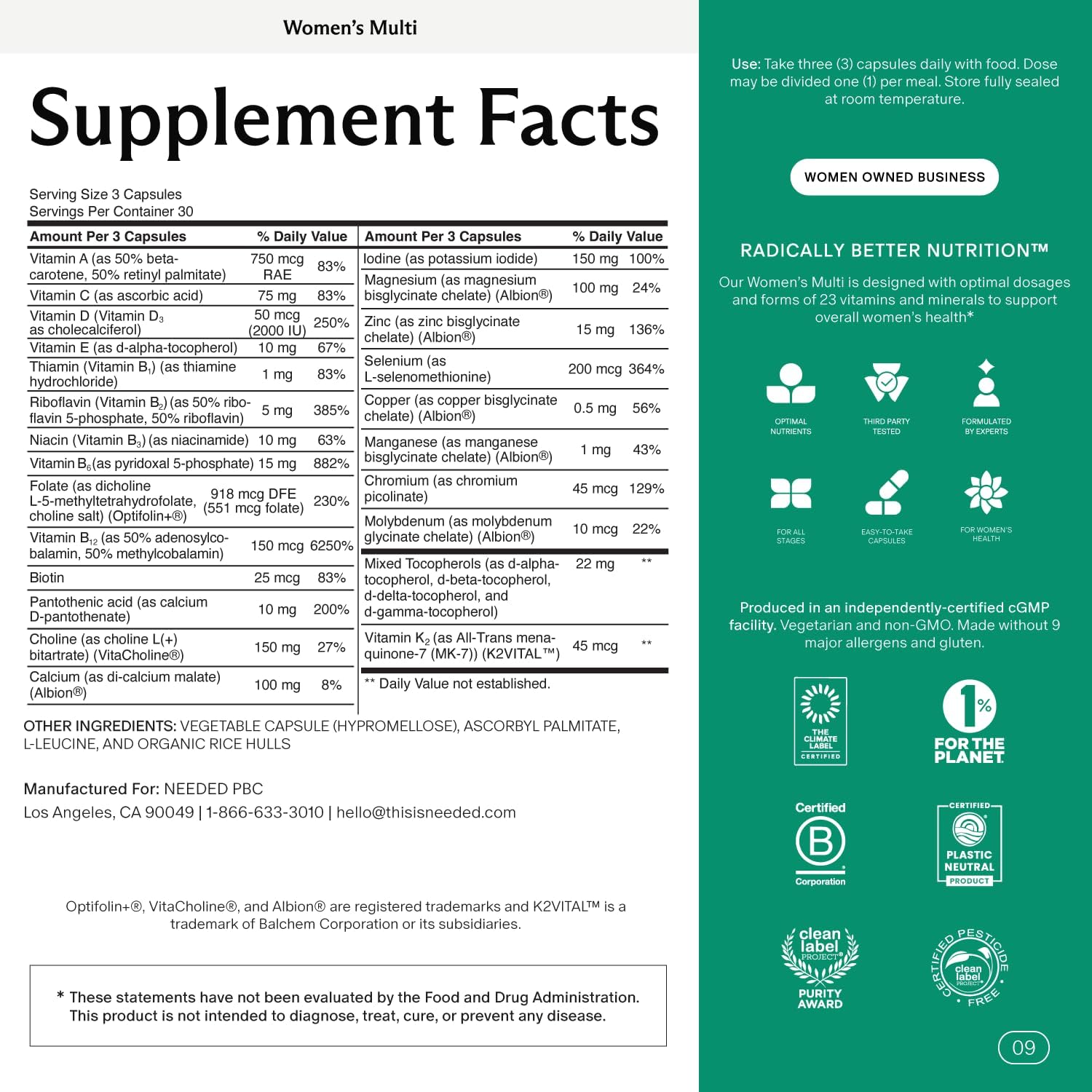 Needed. Multivitamínico para Mujeres con 23 Vitaminas y Minerales - Sabor Cítrico