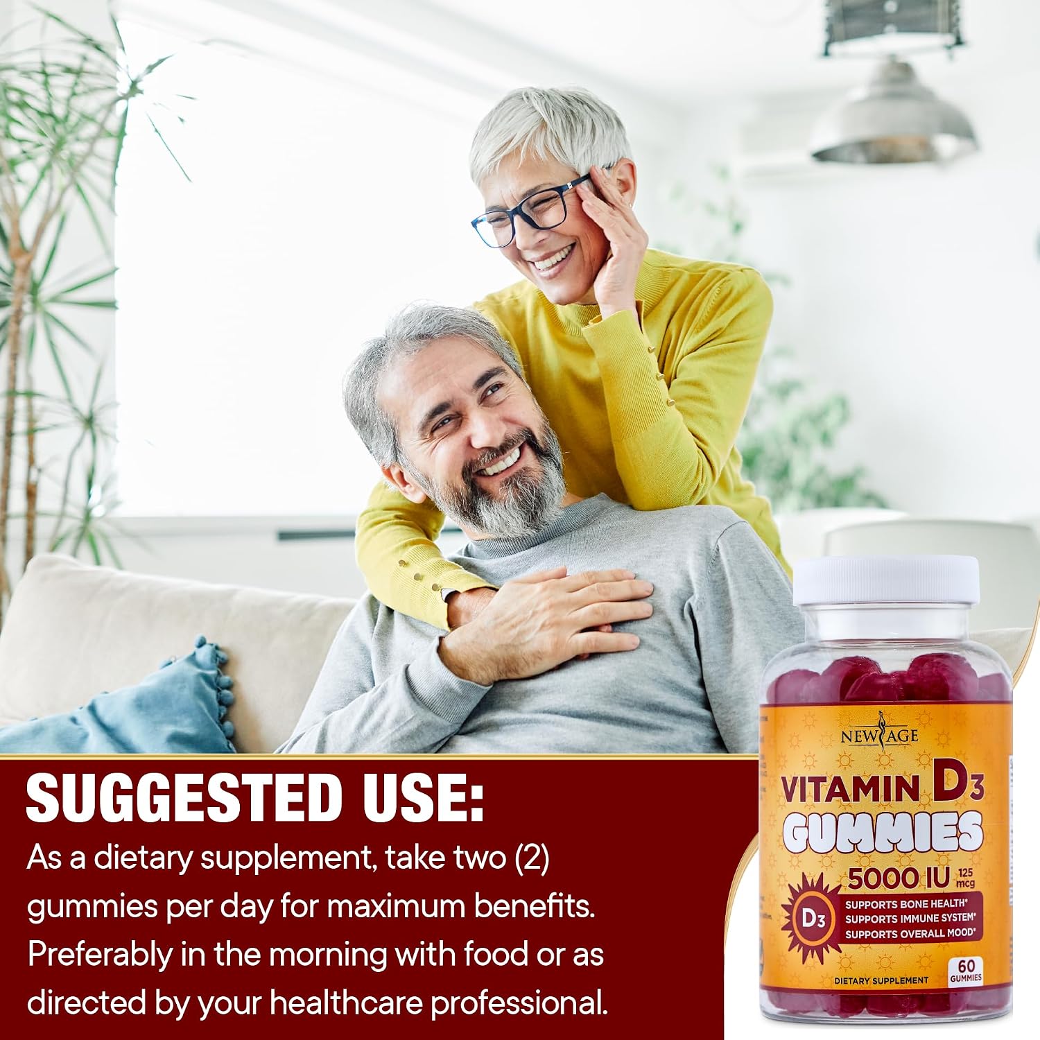 NEW AGE Vitamin D3 5000 IU Gummies - 120 Gominolas (Pack de 2)