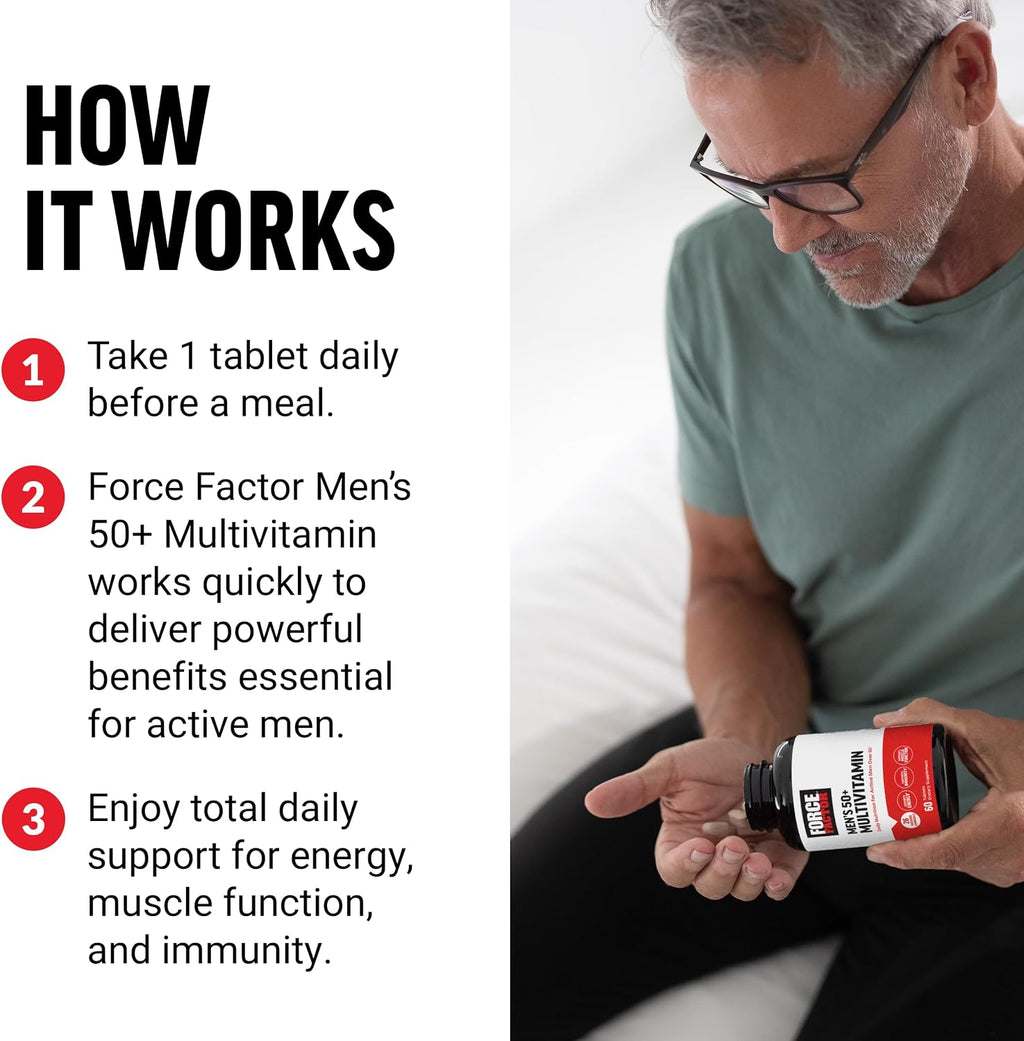 Force Factor Multivitamínico para Hombres 50+ con 26 Vitaminas y Minerales, 60 Comprimidos