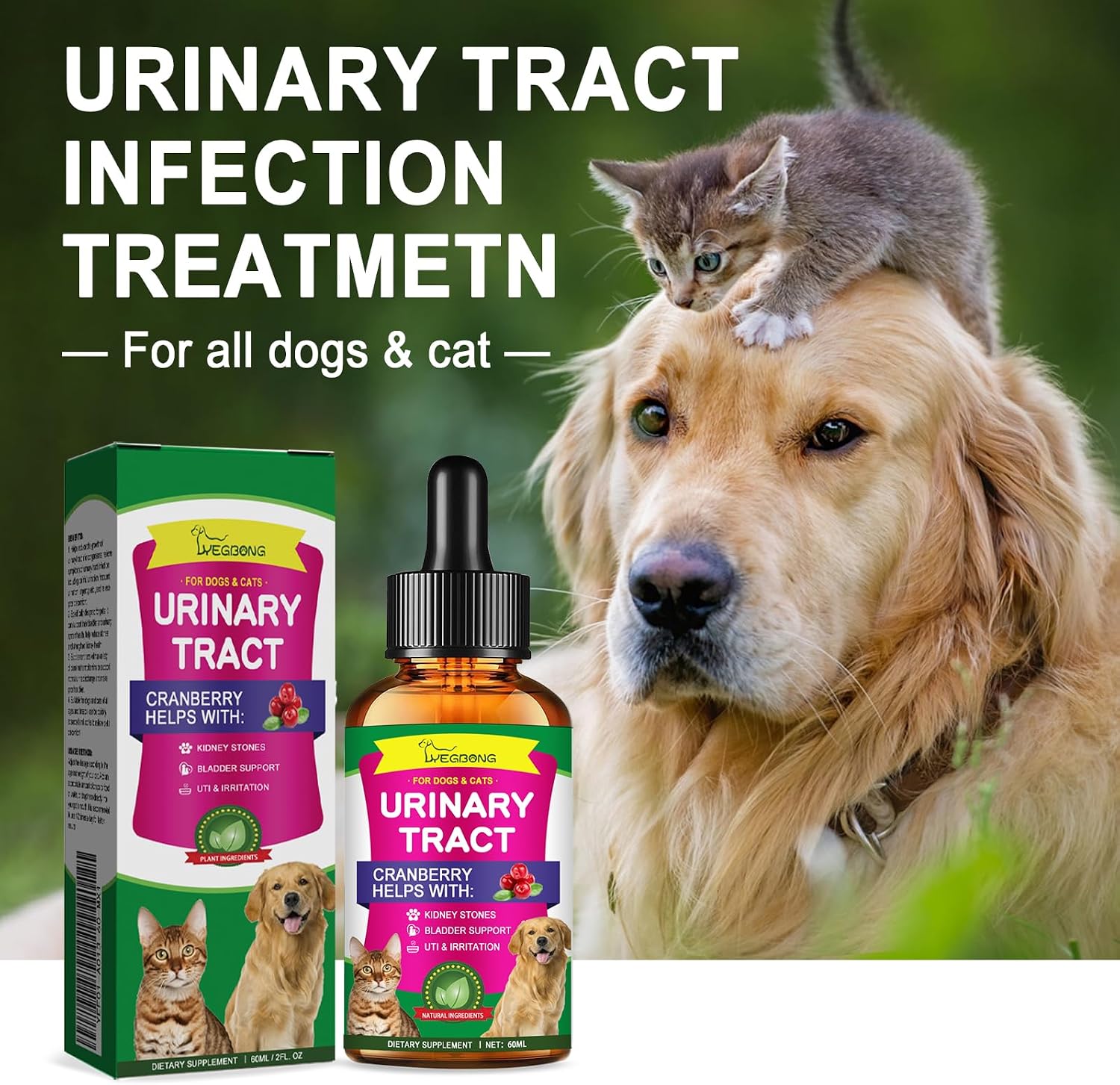 Nupec Gotas Naturales para Infección Urinaria en Perros y Gatos - Suplemento de Arándano para el Tracto Urinario, Salud Renal y Vesical
