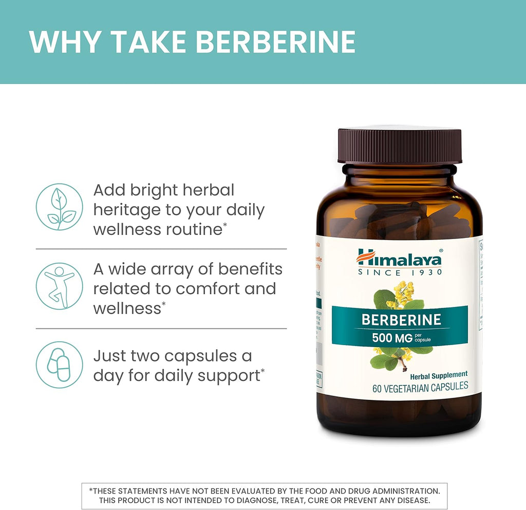 Himalaya Berberine 1000 mg - 60 Cápsulas Vegetales - Complemento Alimenticio Vegano sin Gluten