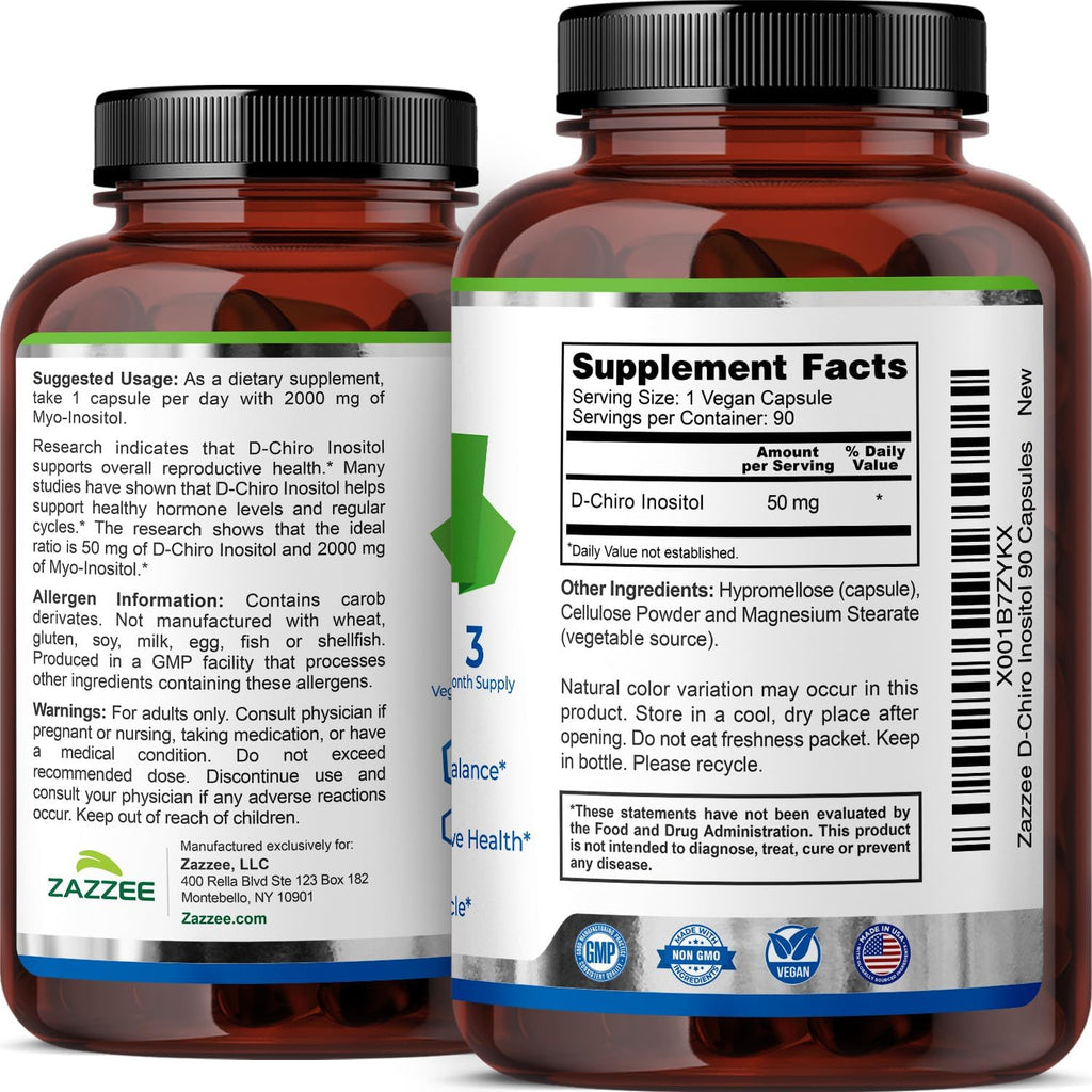 Zazzee D-Chiro-Inositol 50 mg, 90 Cápsulas Veganas