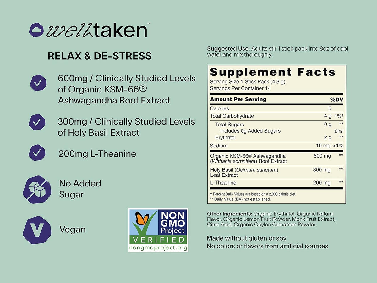 WellTaken Ashwagandha Relax & De-Stress – Ingredientes botánicos de alta calidad: ashwagandha KSM-66, L-teanina y – Image 4