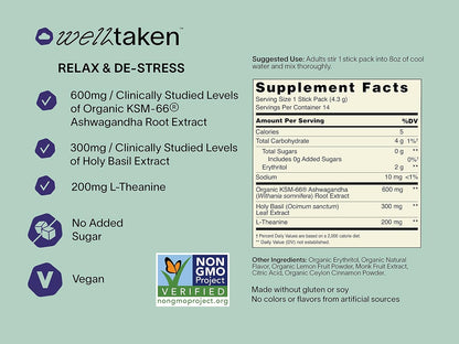 WellTaken Ashwagandha Relax & De-Stress – Ingredientes botánicos de alta calidad: ashwagandha KSM-66, L-teanina y – Image 4
