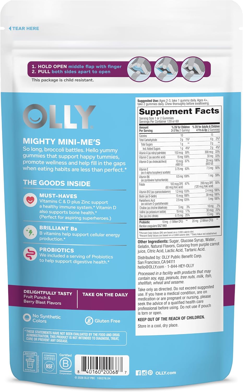 OLLY Kids Multivitamin & Probiotic Gummy - Gomitas multivitamínicas con probióticos, Sabor Berry, 120 unidades