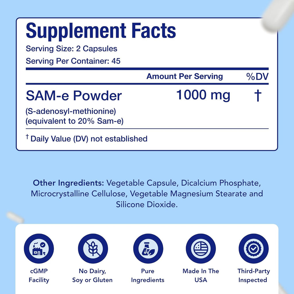 NasaBeahava SAM-e (S-Adenosil-L-Metionina) 1000mg por dosis - Suplemento de alta potencia (45 días)