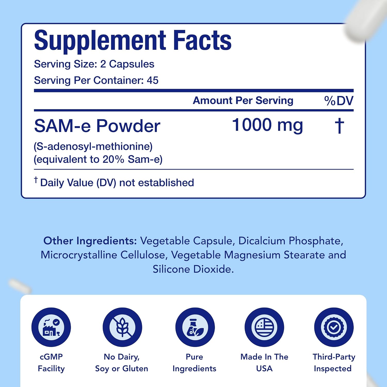 NasaBeahava SAM-e (S-Adenosil-L-Metionina) 1000mg por dosis - Suplemento de alta potencia (45 días)
