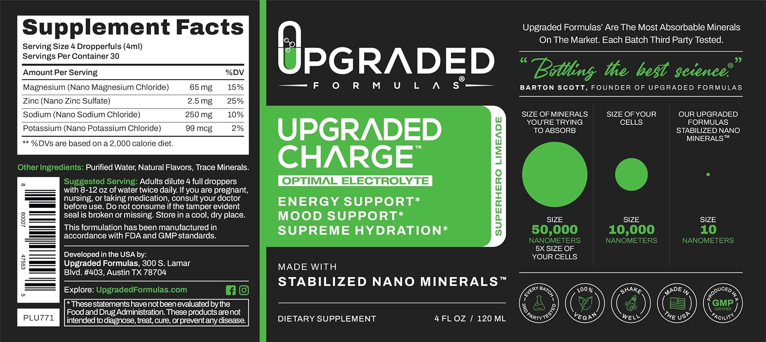 Upgraded Charge Mezcla Óptima de Electrolitos con Minerales Nano Líquidos, 118 ml