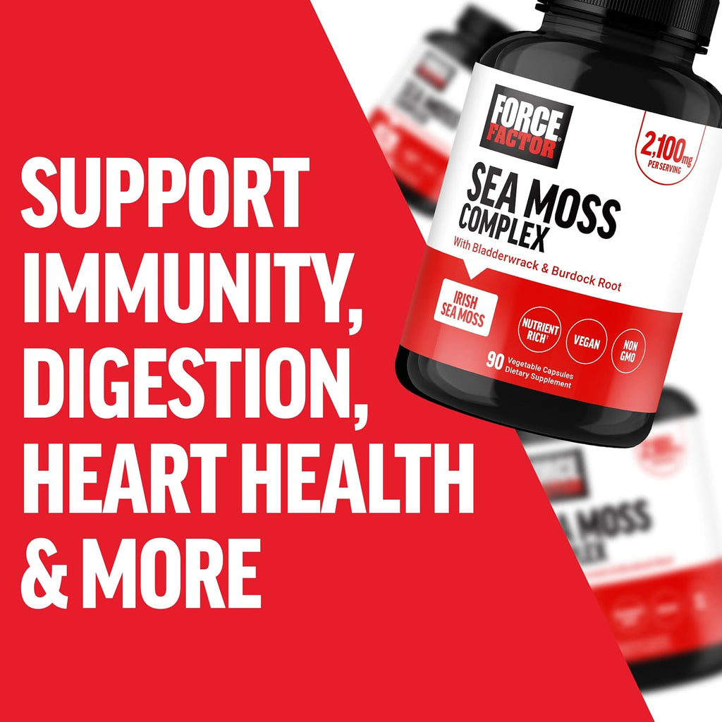 Force Factor Irish Sea Moss Capsules con Bardana y Fucus, 90 Cápsulas