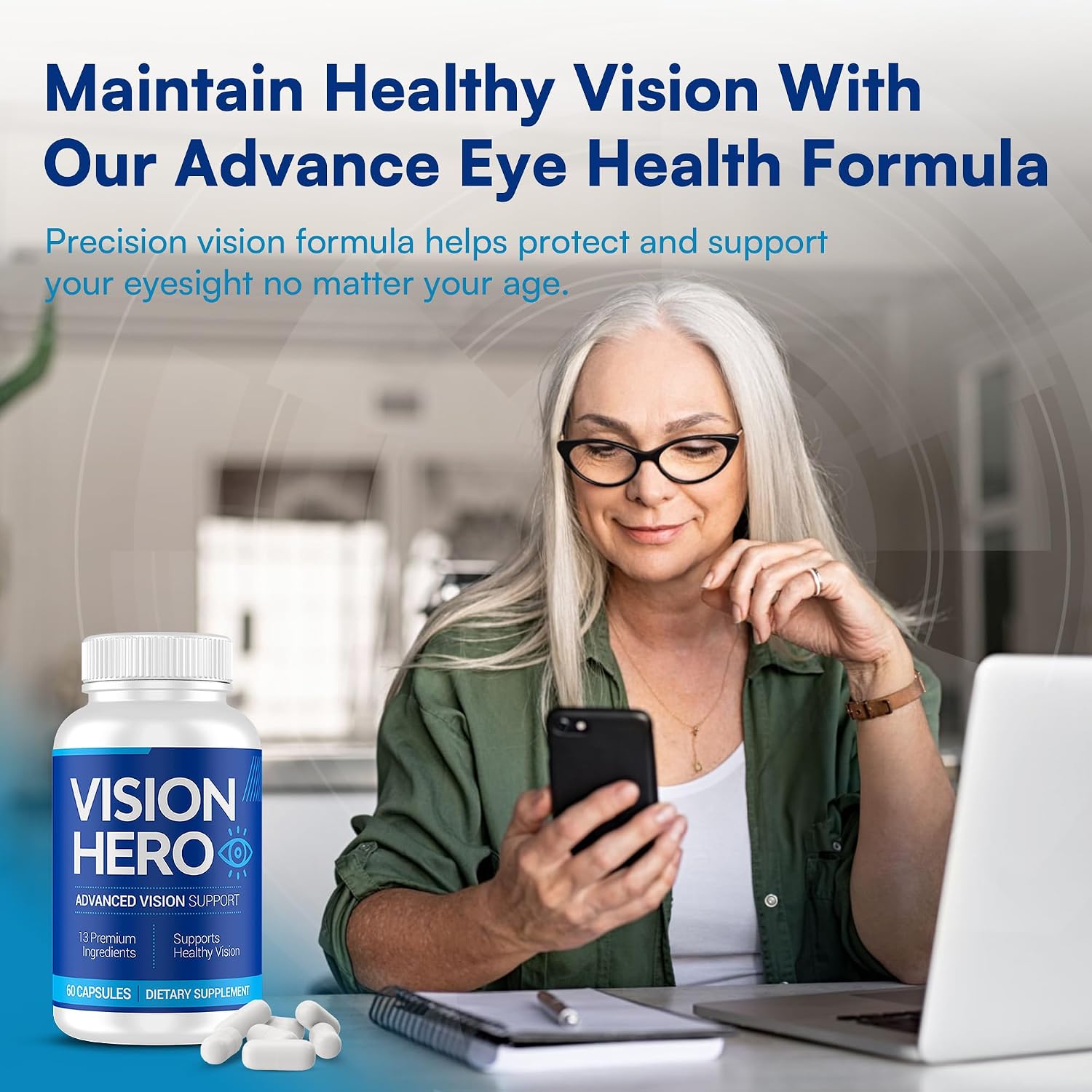 Vision Hero Advanced Vision Support - Suplemento Ocular, 60 Cápsulas (Pack de 2)