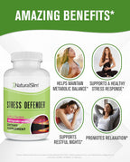 NaturalSlim Stress Defender | Reductor de Cortisol y Alivio del Estrés | Apoyo al Estado de Ánimo, Sueño y Metabolismo | Vitamina B5 y L-Tirosina | 180 Cápsulas Vegetales
