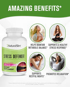 NaturalSlim Stress Defender | Reductor de Cortisol y Alivio del Estrés | Antojos, Sueño y Metabolismo | Vitamina B5 y L-Tirosina | 180 Cápsulas Vegetales, Paquete de 2
