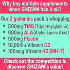 SHIZAM Gummies de ALA, Fisetina, TMG, Vitamina D3 y K2