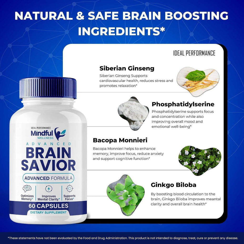 Brain Savior Cápsulas para la Memoria y Concentración - Fórmula Avanzada Nootrópica - Máxima Potencia (3 Pack)