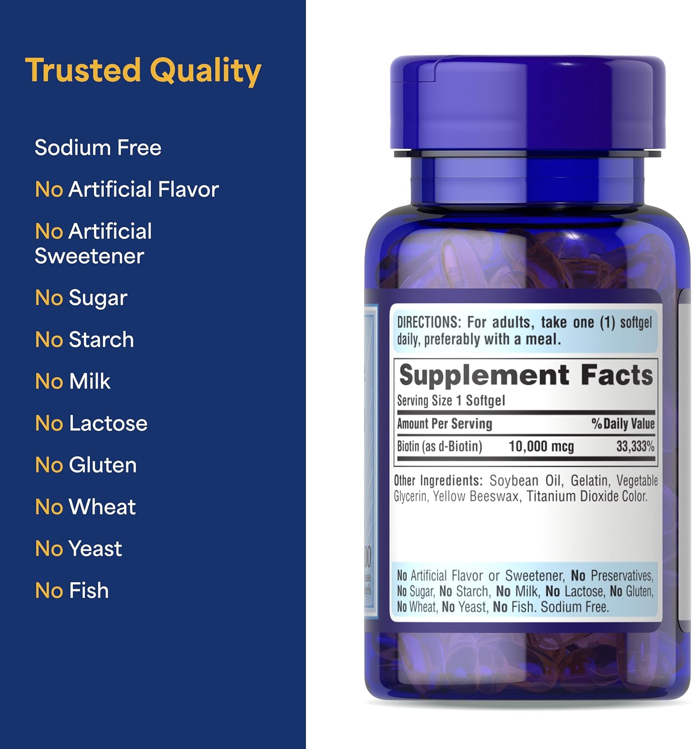 Puritan's Pride Biotina 10.000 mcg, 100 Cápsulas Blandas de Liberación Rápida
