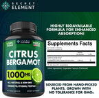 Citrus Bergamot Extract 1000mg – Cápsulas de Bergamota Cítrica para Bienestar Diario, Antioxidante, Sin Gluten, Vegano, 120 Cápsulas (Pack de 3)
