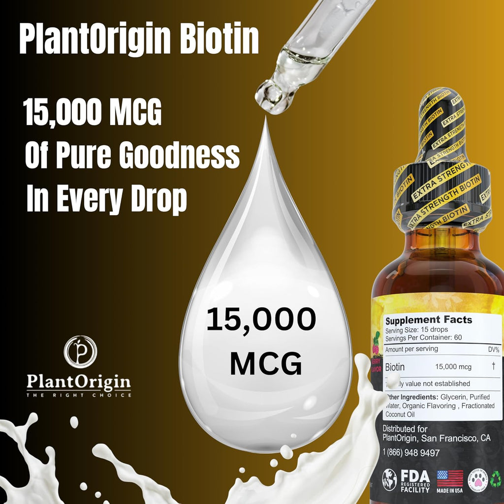 Biotina Líquida 15.000 mcg – Gotas de Vitamina B7 de Alta Absorción | Vegano, Kosher, Sin Azúcar, Sin Alcohol | 60 Dosis