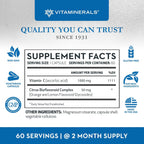 Vitaminerals C MAX Antioxidant Support 1000 mg Vitamina C con Bioflavonoides - 60 Cápsulas Vegetarianas