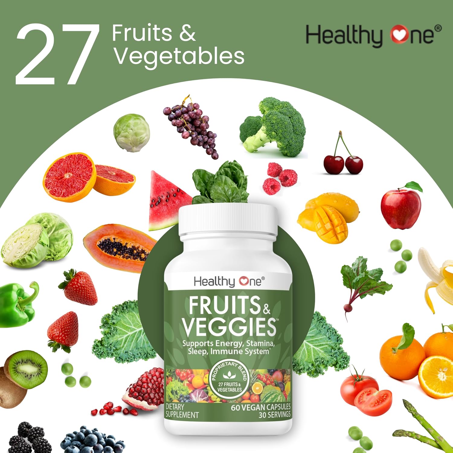 Fruits & Veggies Formula - 27 Frutas y Verduras Enteras Ecológicas - 60 Cápsulas (30 Días)