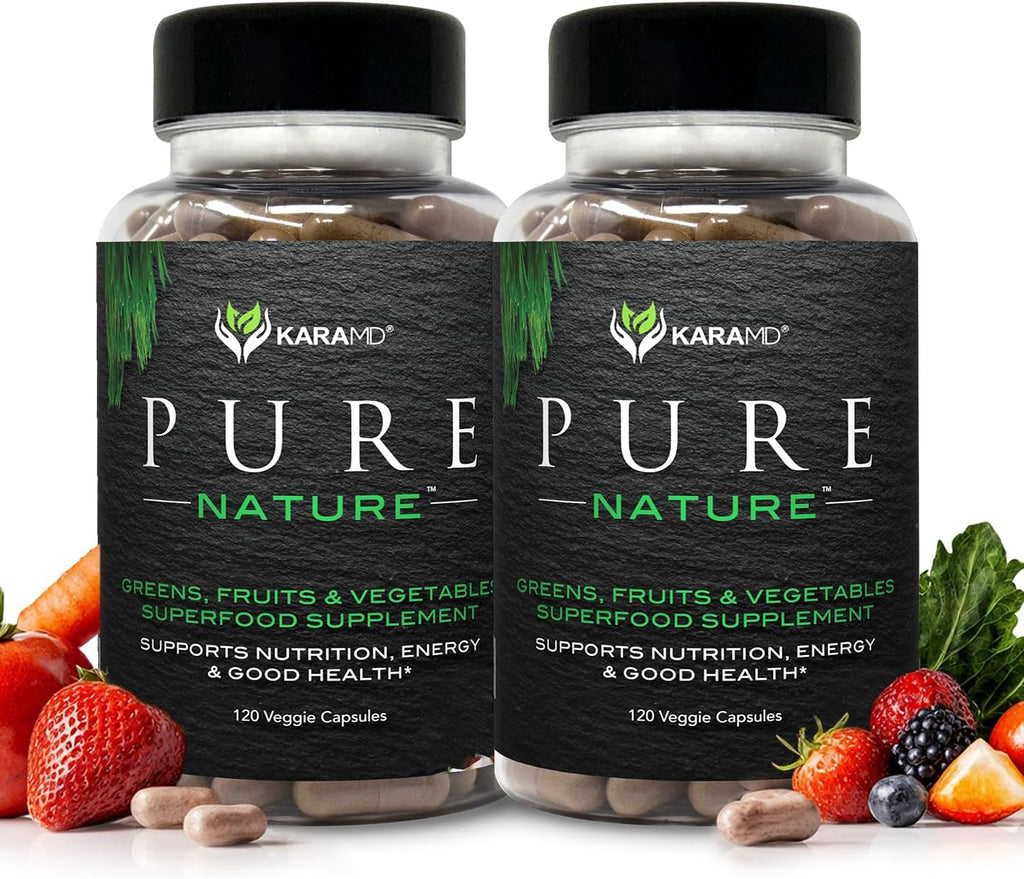 KaraMD Pure Nature | Greens, Frutas y Verduras | Multivitamínico Integral y Antioxidantes | 20 Frutas y Verduras para Energía y Digestión | Sin Gluten y Vegano (30 Porciones)